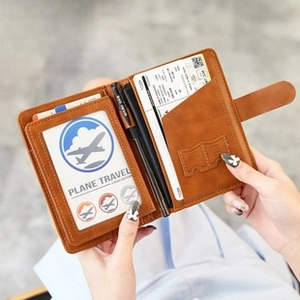 Internal layout of brown leather travel wallet with RFID protection and card slots