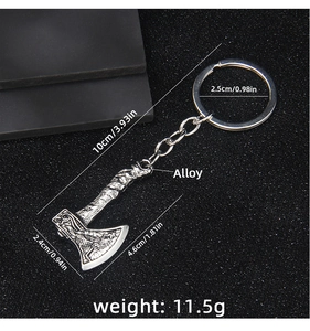 Detailed size specifications for the Viking double axe alloy keychain with dimensions