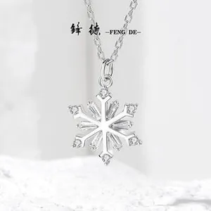 Detailed macro view of S925 sterling silver snowflake pendant with sparkling cubic zirconia