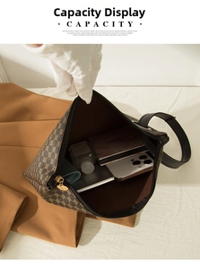 Interior view showing the large capacity of the vintage pattern leather handbag