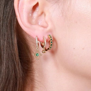 Elegant Brass Multicolor Cubic Zirconia Geometric Hoop Drop Stud Earrings With 925 Sterling Silver Earring Post For Women