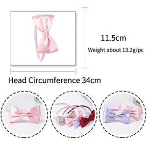 Handmade satin bow headband in various colors for kids, 11.5cm height and 34cm circumference