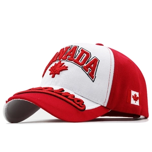 Canada Maple Leaf Embroidery Baseball Cap Acrylic Red White Color Block Outdoor Sunshade Adjustable Peaked Hat Men Women
