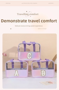 Set di tre borse da toilette olografiche con lettere A, B, C per l'organizzazione