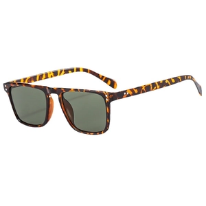 Retro square tortoiseshell sunglasses with dark green lenses in a 45-degree side view