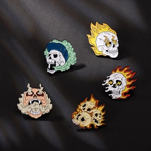 Punk gothic flame skull alloy enamel pins set for clothing hats and bags decoration