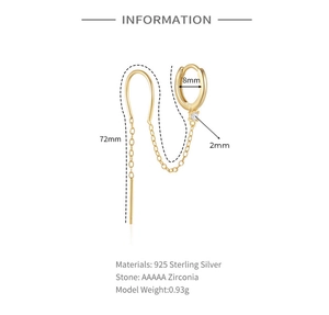 Detailed size chart for 925 sterling silver tassel clover earrings with zirconia
