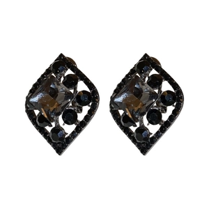 Elegant black rhodium-plated tassel earrings with micro-set zircons in a rhombic shape