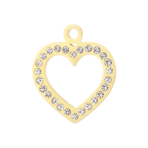 Golden heart-shaped stainless steel pendant with sparkling crystals for DIY jewelry making