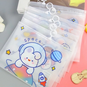 Cartoon astronaut rabbit stationery bag with frosted translucent finish and ring zipper