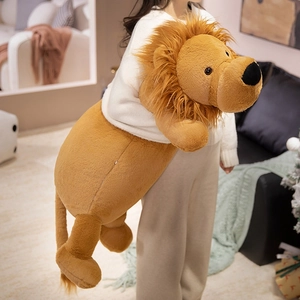 Soft plush lion toy in large size featuring fluffy brown mane and yellow cuddly fur