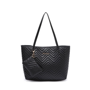 Large black V-quilted tote bag and matching clutch set with golden Serengeti logo