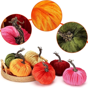 Velvet artificial pumpkin set in autumn colors for Thanksgiving harvest home decoration