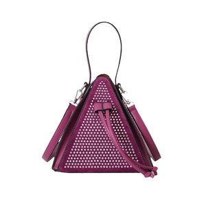 Luxurious purple pyramid triangle bag with sparkling silver rhinestones and top handle