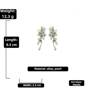Détails des dimensions de boucles d'oreilles muguet avec perles, glands et tiges en argent 925
