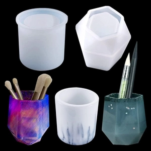 Silicone resin molds for cylindrical and hexagonal pen holders with DIY craft samples