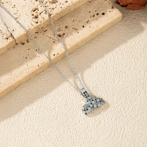 Luxurious S925 sterling silver mermaid tail necklace with gradient blue crystals for women