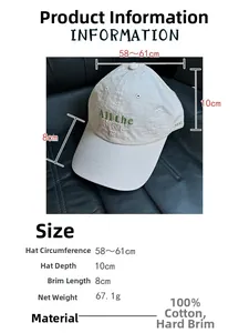 Size chart for breathable cotton baseball cap with All the best green embroidery