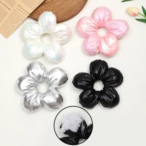 Oversized 3D Flower Scrunchie Large PU Leather Metallic Floral Hair Tie High Elastic Trendy Hair Accessories Women