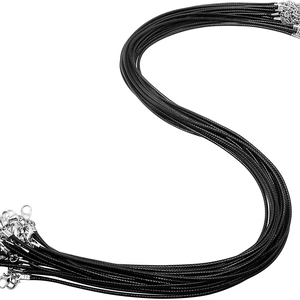 2mm black waxed cord necklaces with silver metal lobster clasps for jewelry making bulk