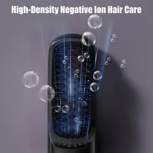 Cordless ionic hair straightener brush with negative ion technology in black and purple