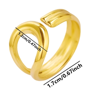 Detail view of gold adjustable minimalist ring showing 1.7cm width dimensions