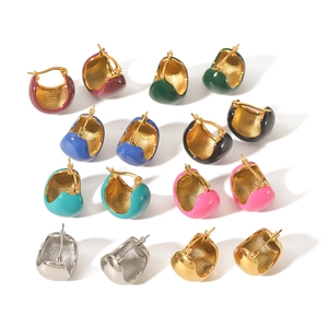 French vintage 18K gold plated thick hoop earrings with colorful enamel dripping finishes