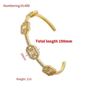 Elegant 18K gold plated geometric cuff bracelet with cubic zirconia baguette settings