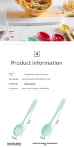 Detailansicht des 20 cm minzgrünen Silikon-Küchenlöffel-Sets mit Maßen und Parametern