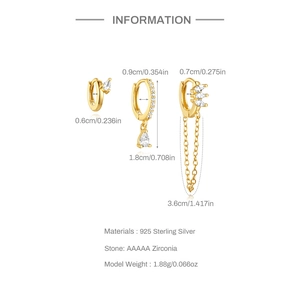 Detailed specs of S925 silver gold earrings set with AAAAA cubic zirconia and pearls