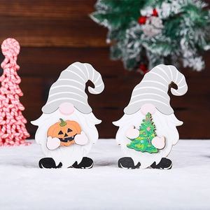Interchangeable wooden gnome ornaments with pumpkin and Christmas tree for holiday decor