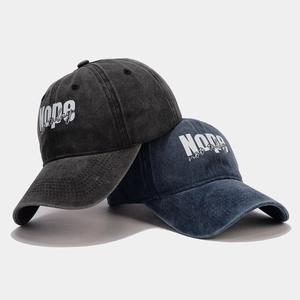 Retro washed cotton baseball caps in charcoal and navy with Nope Not Today lettering