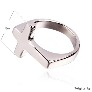 Mens stainless steel cross ring with 16mm height and polished silver finish