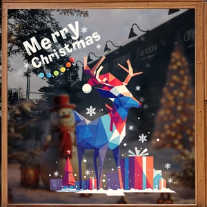 Christmas Reindeer Window Clings Geometric PVC Static Film Double Sided Color For Glass Door Festive Decoration