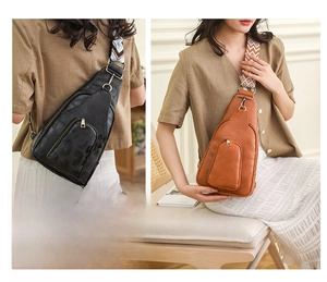 Vintage PU crossbody bag featuring leopard print detail and wide jacquard shoulder strap