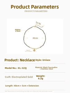 Detailed size specifications for Black Spinel Evil Eye beaded necklace with dimensions