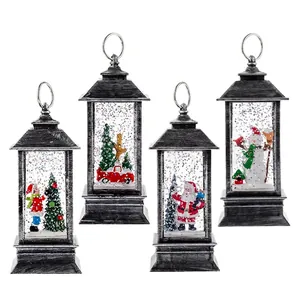 Vintage silver Christmas lanterns set with Santa Claus and snowman festive scenes