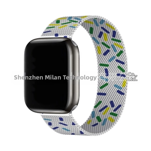 Detail of Milanese loop strap with multicolor stripes for Apple Watch and S11