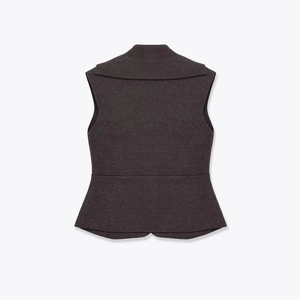 Gilet en tricot sans manches avec ourlet à basque et col à revers en gris foncé