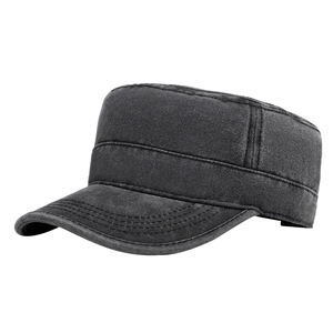 Classic washed dark grey cotton cadet cap with a vintage flat top military style