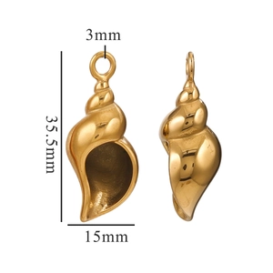 Detailed dimensions of 3D gold stainless steel conch shell pendant with size measurements