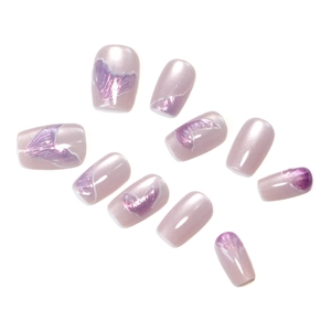 Iridescent pink mermaid tail press-on nails with pearl cat-eye finish 10pcs set