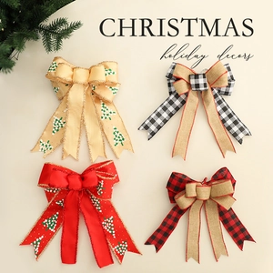 Christmas Decorative Bows Burlap Buffalo Plaid Fabric Large Bowknots Tree Ornaments Holiday Wreath Decorations