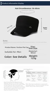 Größentabelle mit 56-60cm Umfang und Maßen für Herren Winter-Flatcaps im Detail