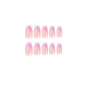 Pink and white gradient French press-on nails with medium square shape in 10-piece set