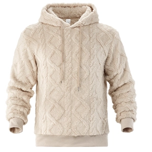 Felpa con cappuccio da uomo in pile jacquard beige con tessuto felpato a doppia faccia invernale