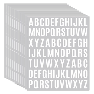 Stack of 10 sheets of grey alphabet stickers with white uppercase letters for labeling