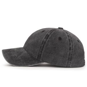 Classic washed cotton denim baseball cap in charcoal grey with curved brim and 6-panel design