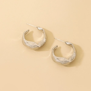 S925 sterling silver minimalist geometric hoop earrings with hammered lava texture design
