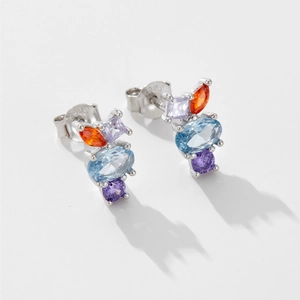 Minimalist S925 sterling silver stud earrings with colorful cubic zirconia gemstones